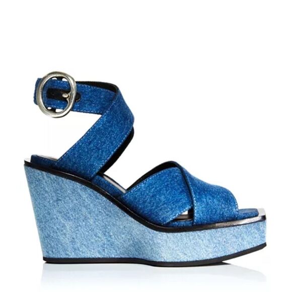 Rag & Bone Santiago Ankle Strap Platform Wedge Sandals Denim, New, Size US 8.5 - Picture 15 of 16